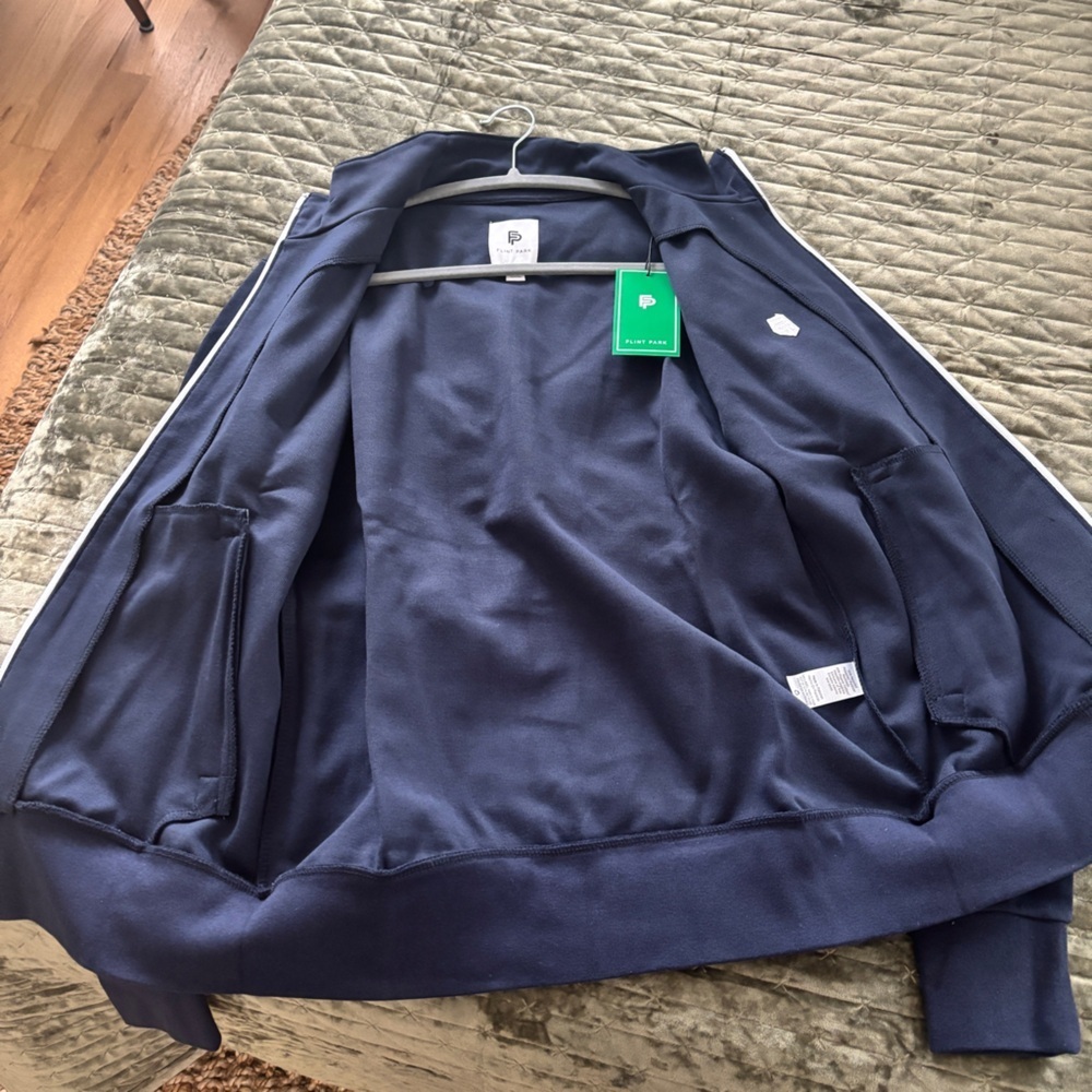 Flint Park Men's Court tennis zip-up athletic jacket navy blue small mock neck - Picture 6 of 10